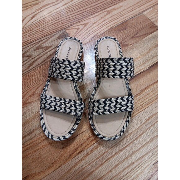 Lucky‎ Brand Womens Decime Slide Sandals Black Two Tone Jute  9 M - Picture 1 of 5